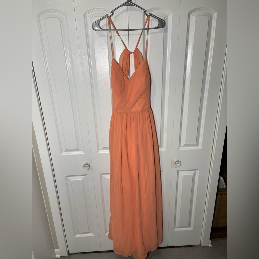Azazie Column V-Neck open back floor-length Chiffon Bridesmaid Dresses Size A14